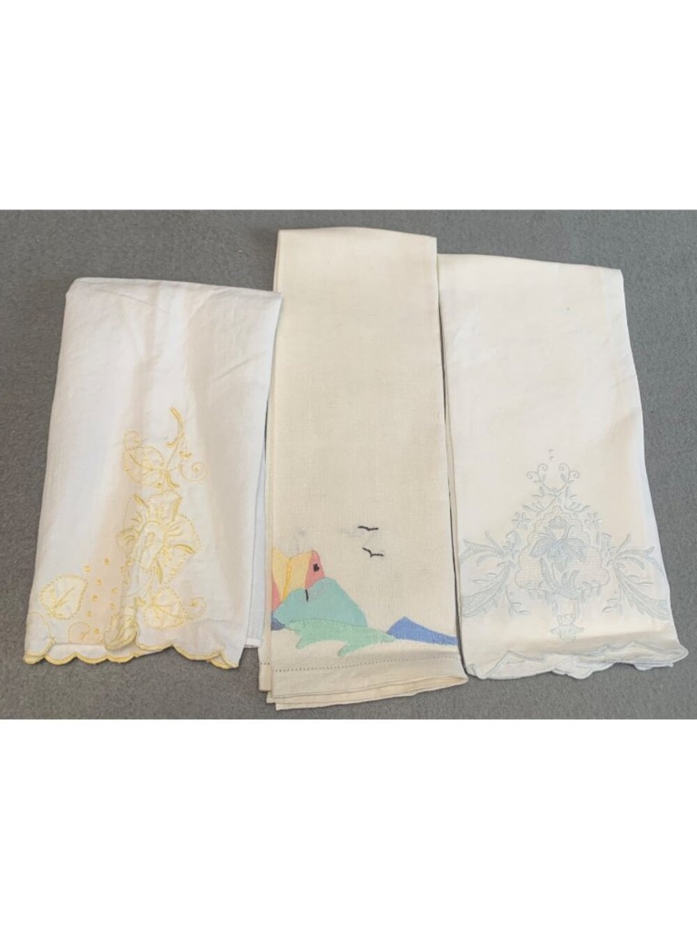 Hand-Embroidered Linen Towel Set - Floral Scenic & Intricate Designs Vintage